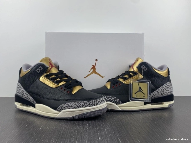 Rep WMNS Gold Jordan 3 Black Air CK9246-067 0805